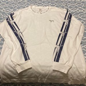 PINK long sleeve, white, 100% cotton shirt.